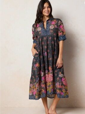NATURAL LIFE Rebecca English Cottage Charcoal Floral Midi Dress